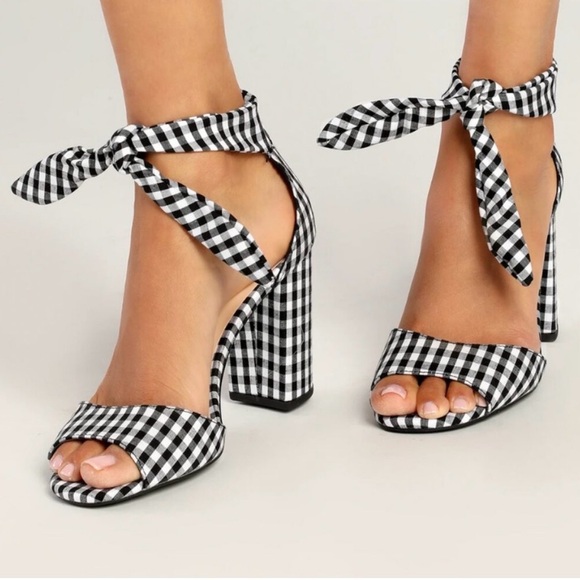 Lulus Shoes - Lulus Covington Black and White Gingham Ankle Strap Heels , size 9 like new!